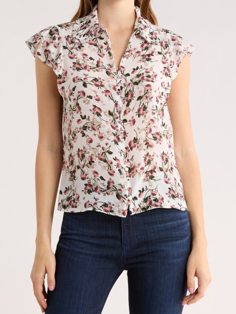 NWT ALICE + OLIVIA Martel Floral Silk Button-Up Fleur Frills Off White XS